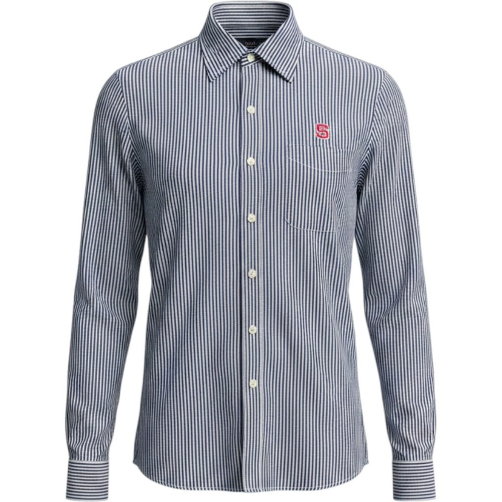 Antigua NC State Wolfpack Mens Medium Navy Blue White‎ Striped Button Down Shirt